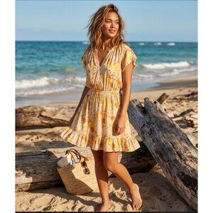 Lauren Conrad Floral Ruffle Hem Mini Dress size Large With Elastic Waist & Short